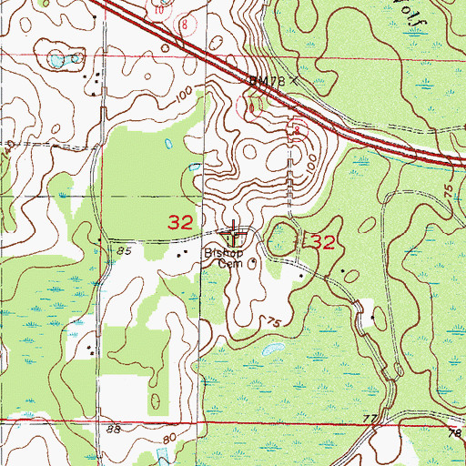 Topographic Map of Bishop Cemetery, FL