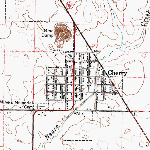 Topographic Map of Cherry Post Office, IL