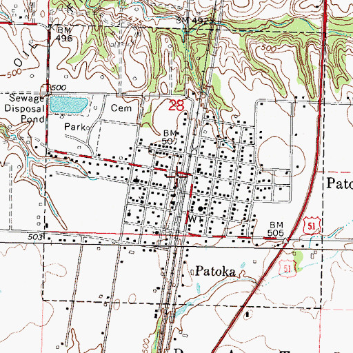 Topographic Map of Patoka Post Office, IL
