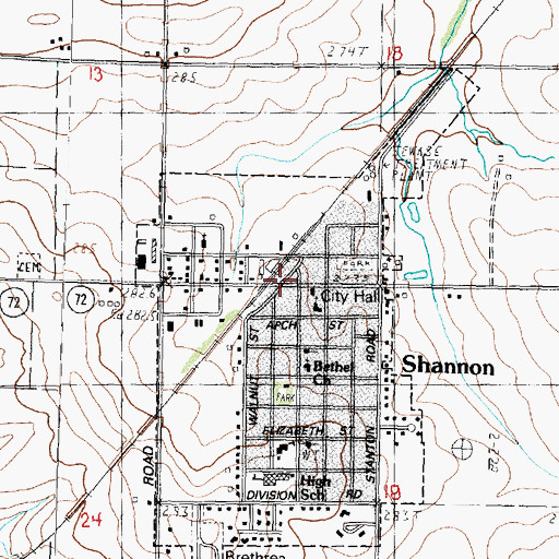 Topographic Map of Shannon Post Office, IL
