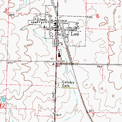 Topographic Map of Lee Post Office, IL
