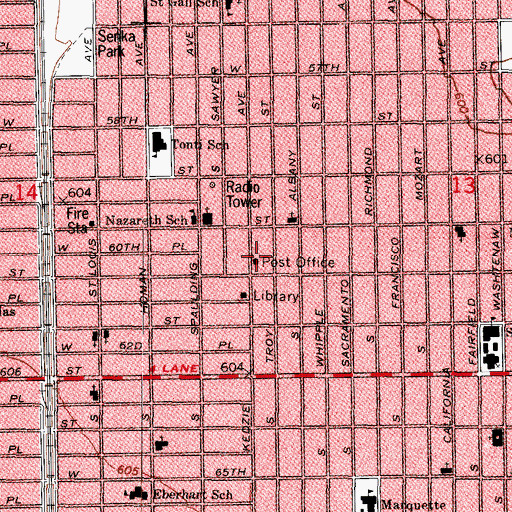 Topographic Map of Chicago Lawn Post Office, IL