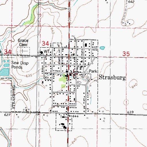 Topographic Map of Strasburg Post Office, IL