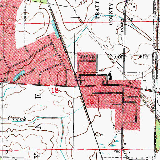 Topographic Map of Wayne Post Office, IL