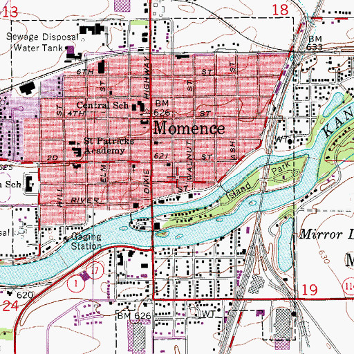 Topographic Map of Momence Post Office, IL
