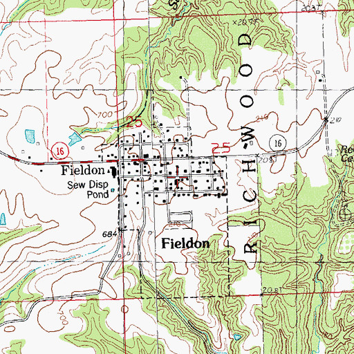 Topographic Map of Fieldon Post Office, IL