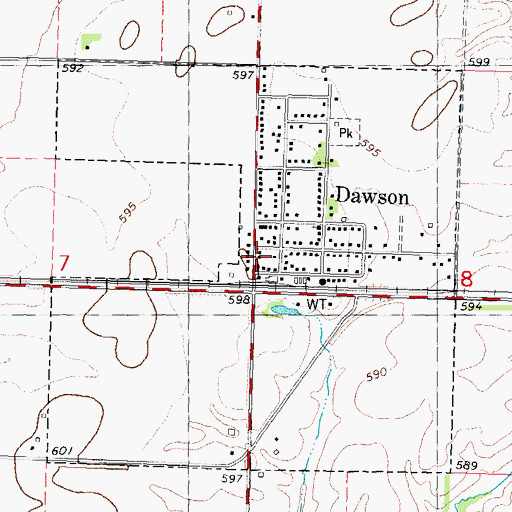 Topographic Map of Dawson Post Office, IL