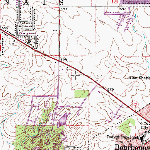 Topographic Map of Bourbonnais Post Office, IL