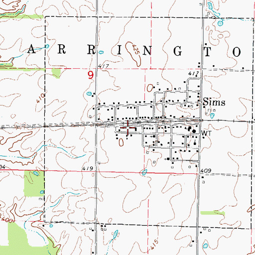 Topographic Map of Sims Post Office, IL