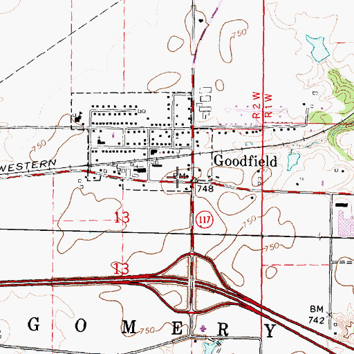 Topographic Map of Goodfield Post Office, IL