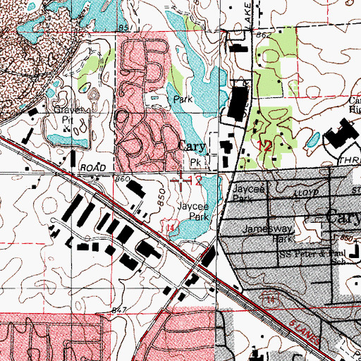 Topographic Map of Cary Post Office, IL