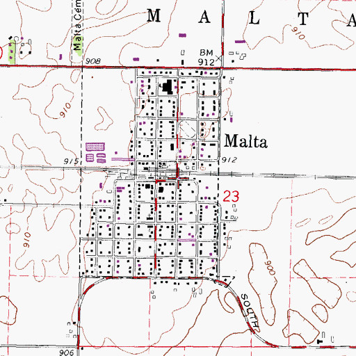 Topographic Map of Malta Post Office, IL
