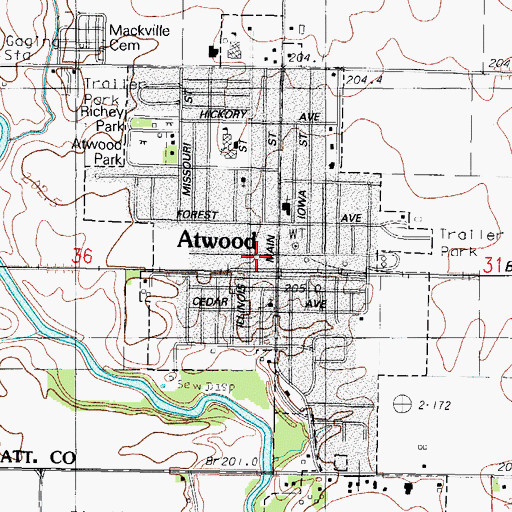 Topographic Map of Atwood Post Office, IL