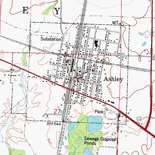 Topographic Map of Ashley Post Office, IL