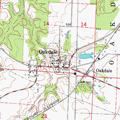 Topographic Map of Oakdale Post Office, IL
