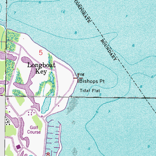 Topographic Map of Bishops Point, FL