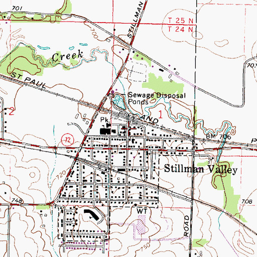 Topographic Map of Stillman Valley Post Office, IL