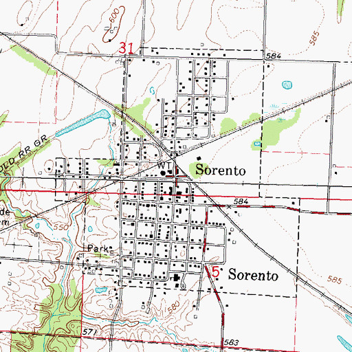 Topographic Map of Sorento Post Office, IL