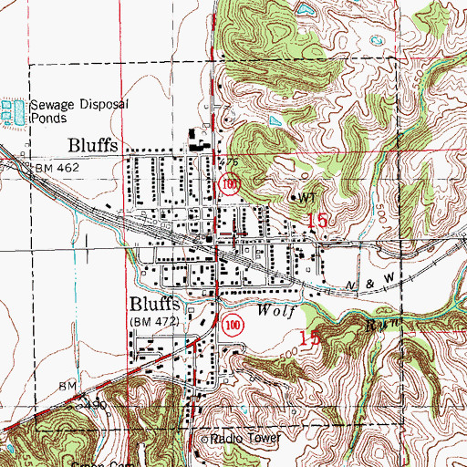 Topographic Map of Bluffs Post Office, IL