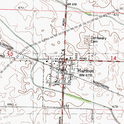Topographic Map of Harmon Post Office, IL