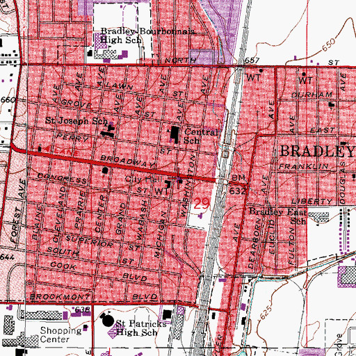 Topographic Map of Bradley Post Office, IL