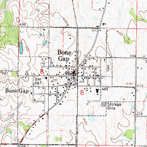 Topographic Map of Bone Gap Post Office, IL