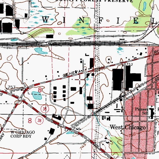 Topographic Map of West Chicago Post Office, IL