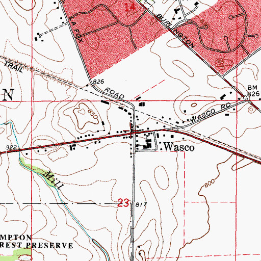 Topographic Map of Wasco Post Office, IL