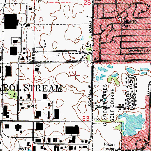 Topographic Map of Carol Stream Post Office, IL