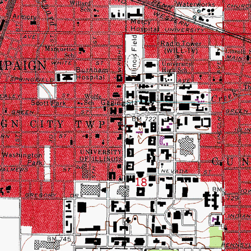 Topographic Map of University Post Office, IL