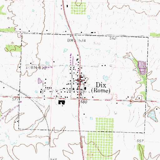 Topographic Map of Dix Post Office, IL