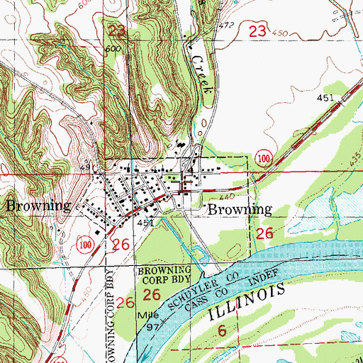 Topographic Map of Browning Post Office, IL