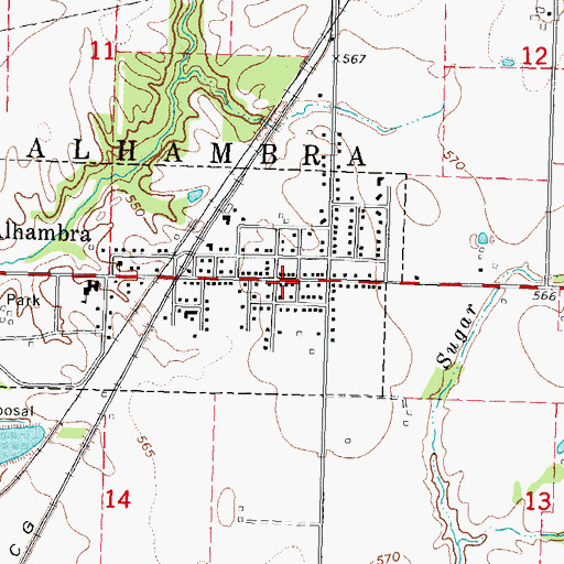 Topographic Map of Alhambra Post Office, IL
