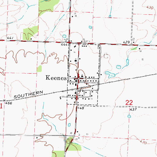 Topographic Map of Keenes Post Office, IL