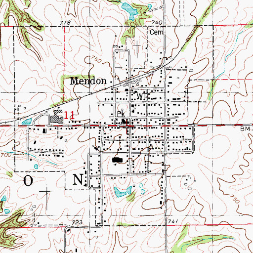Topographic Map of Mendon Post Office, IL