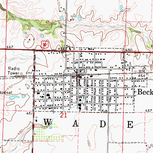 Topographic Map of Beckemeyer Post Office, IL