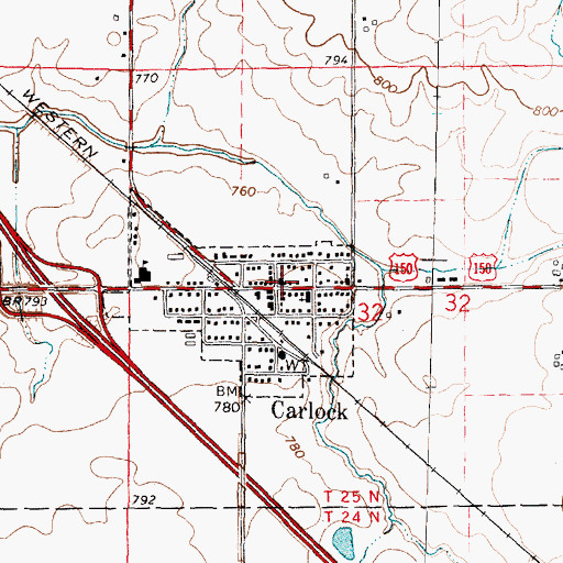 Topographic Map of Carlock Post Office, IL