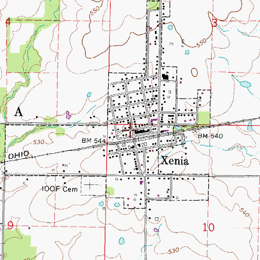 Topographic Map of Xenia Post Office, IL