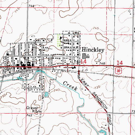 Topographic Map of Hinckley Post Office, IL