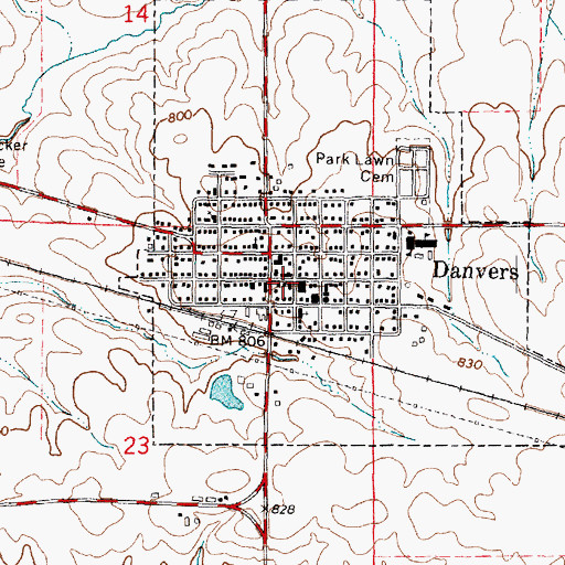 Topographic Map of Danvers Post Office, IL