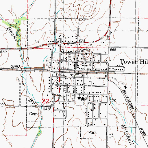 Topographic Map of Tower Hill Post Office, IL