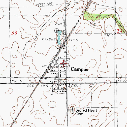 Topographic Map of Campus Post Office, IL