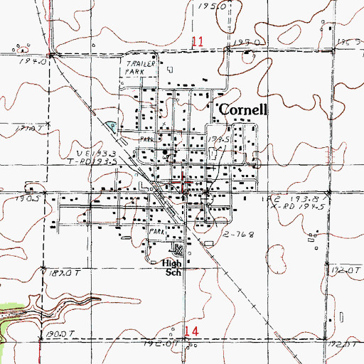 Topographic Map of Cornell Post Office, IL