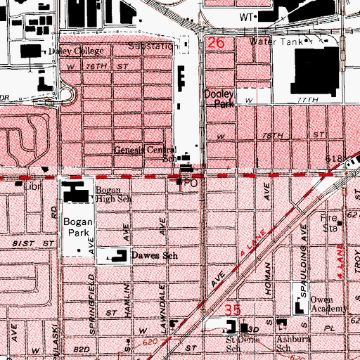 Topographic Map of Ashburn Post Office, IL