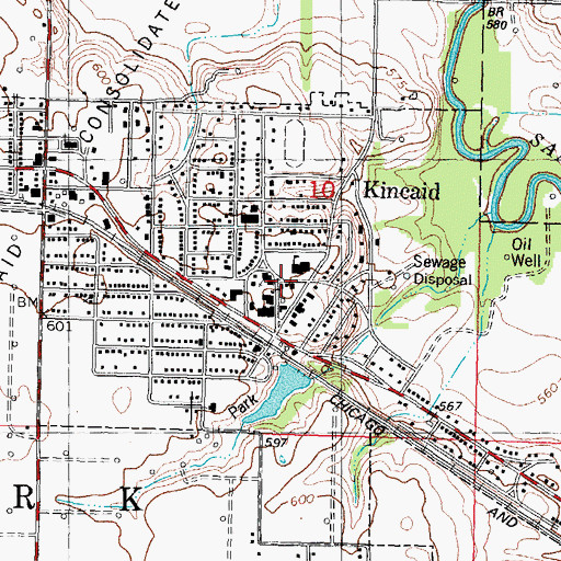 Topographic Map of Kincaid Post Office, IL