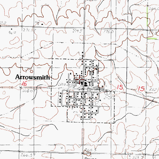 Topographic Map of Arrowsmith Post Office, IL