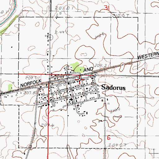Topographic Map of Sadorus Post Office, IL
