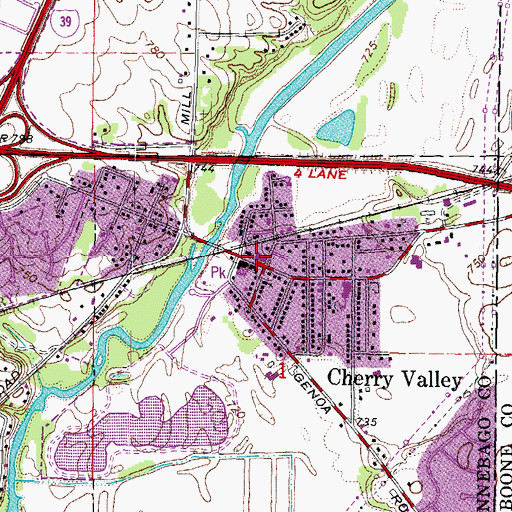 Topographic Map of Cherry Valley Post Office, IL
