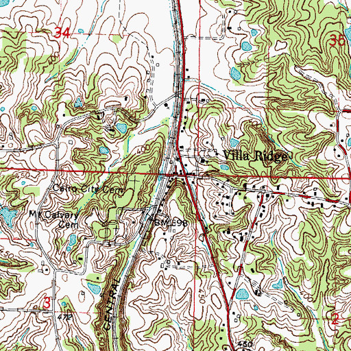 Topographic Map of Villa Ridge Post Office, IL