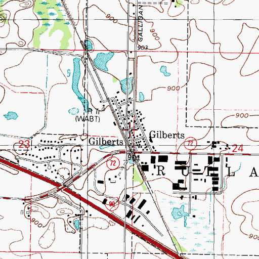 Topographic Map of Gilberts Post Office, IL